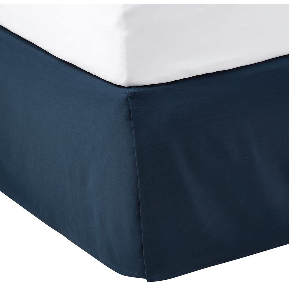 Amazon Basics Lightweight Pleated Bed Skirt Machine Washable, Queen, Navy Blue
